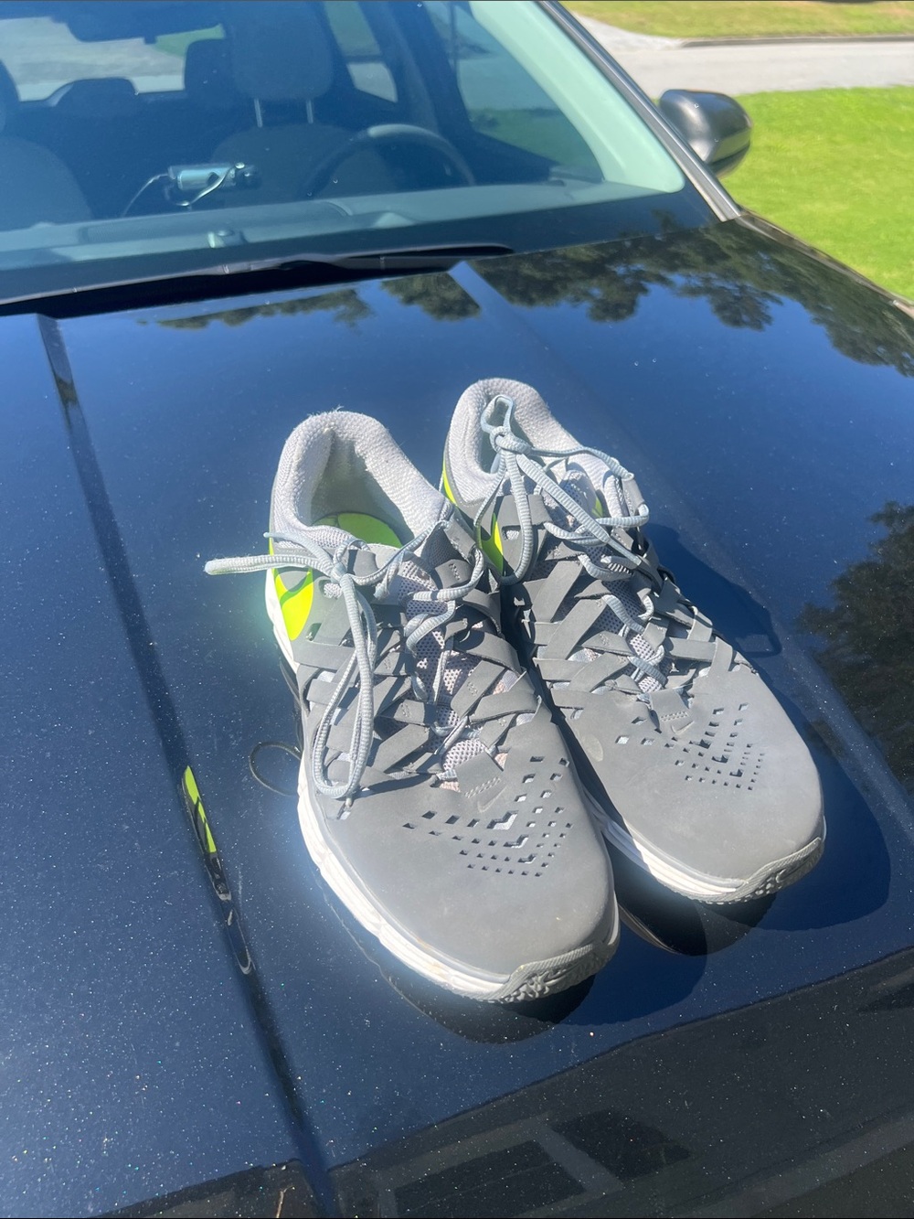 Nike Men's Gray Athletic Shoes with Neon Green Accent